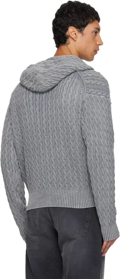 Coor Cotton Piece Dyed Cable Hoodie Zip-up In Gray