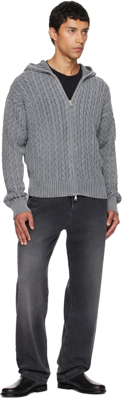 Coor Cotton Piece Dyed Cable Hoodie Zip-up In Gray