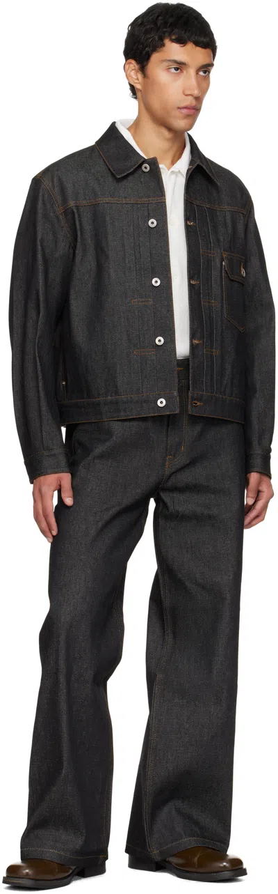 Coor Navy Type 1 Rigid Denim Trucker Jacket In Black