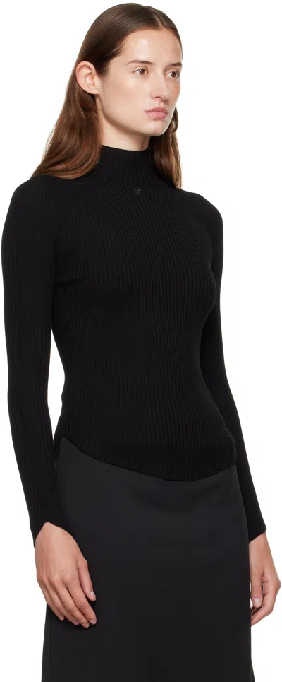 Courrèges Black Circle Mockneck Sweater In Black