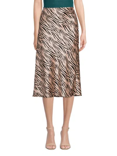 Renee C Satin Zebra Print Midi Skirt In Animal Print