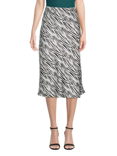 Renee C Satin Zebra Print Midi Skirt In Multi