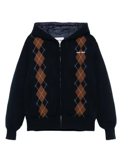 Miu Miu Cashmere Down Jacket With Hood And Pattern In Black