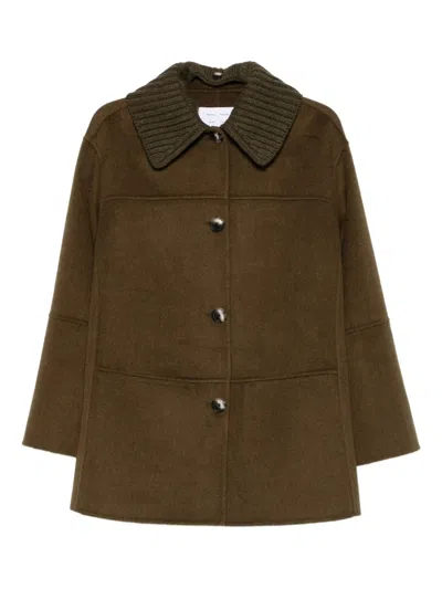 Proenza Schouler White Label Lisa Knitted-collar Buttoned Coat In Brown