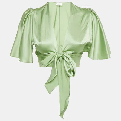 Pre-owned Silk Road By Adriana Iglesias Silk Roads By Adriana Iglesias Mint Green Silk Front Tie -up Lanna Top Xs