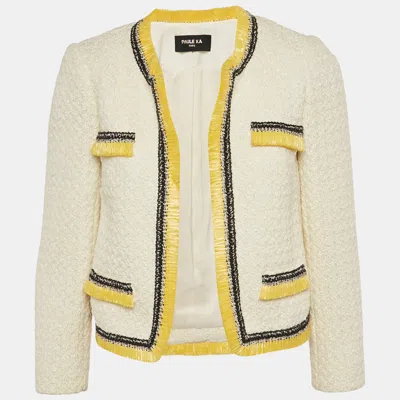 Pre-owned Paule Ka Off-white Textured Cotton Blend Open Front Jacket M