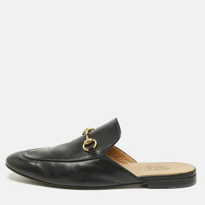 Pre-owned Gucci Black Leather Princetown Flat Mules Size 43