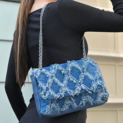 Fashnzfab Distressed Denim Fold-over Chain Strap Shoulder Hand Bag In Multi