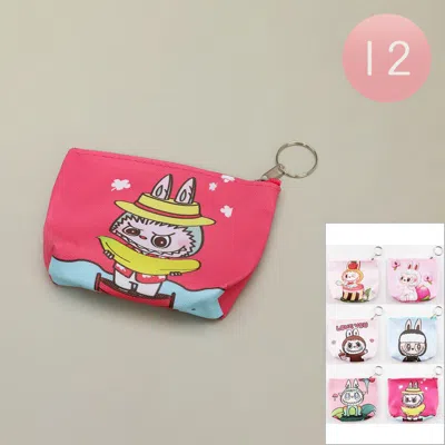 Fashnzfab 12pcs - Fun Monster Bunny Character Printed Mini Keychain Pouch Bags / Coin Purses In Multi