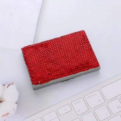 Fashnzfab Bling Studded Card Case In Red