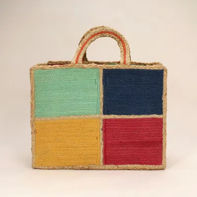 Fashnzfab Color Block Jute Hand Bag In Multi