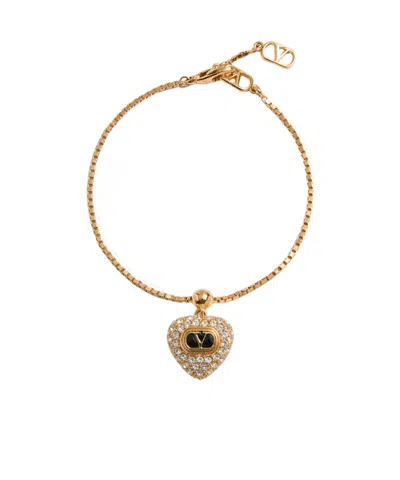 Valentino Womens Oro Nero Crystal Coeur Royal Metal And Swarovski Crystal Bracelet In Gold