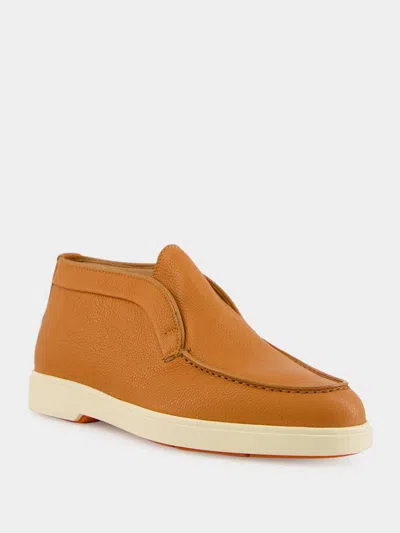 Santoni Leather Slip-on Boots In Brown