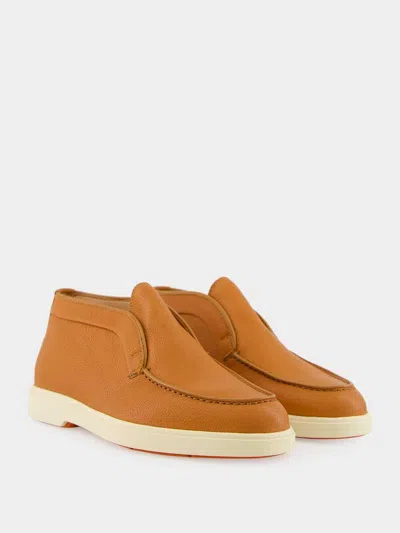 Santoni Leather Slip-on Boots In Brown