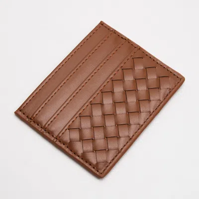 Fashnzfab Faux Leather Basket Weave Card Holder Wallet In Brown