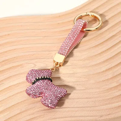 Fashnzfab Bling Studded Dog Dangle Keychain / Bag Charm In Pink
