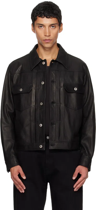 Coor Black Goat Skin Pocket Trucker Leather Jacket In Black