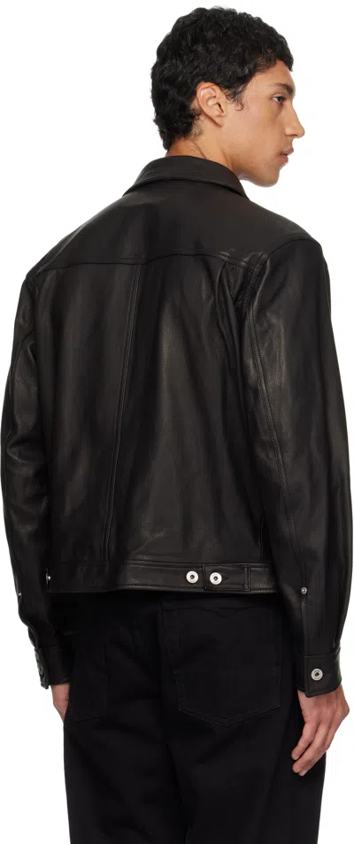 Coor Black Goat Skin Pocket Trucker Leather Jacket In Black