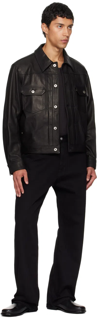 Coor Black Goat Skin Pocket Trucker Leather Jacket In Black