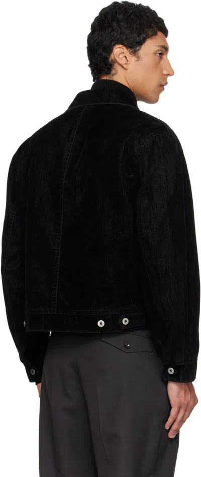 Coor Black Double Pocket Trimming Collar Velvet Denim Jacket In Black
