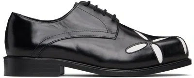Stefan Cooke Ssense Exclusive Black & White Slashed Square Toe Derbys In Black