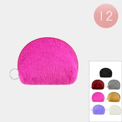 Fashnzfab 12pcs - Solid Faux Fur Coin Purse Keychains In Multi