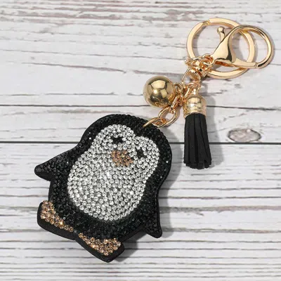 Fashnzfab Bling Studded Penguin Tassel Keychain / Bag Charm In Gold