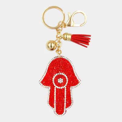 Fashnzfab Bling Evil Eye Tassel Keychain In Red