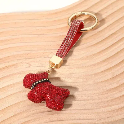 Fashnzfab Bling Studded Dog Dangle Keychain / Bag Charm In Red