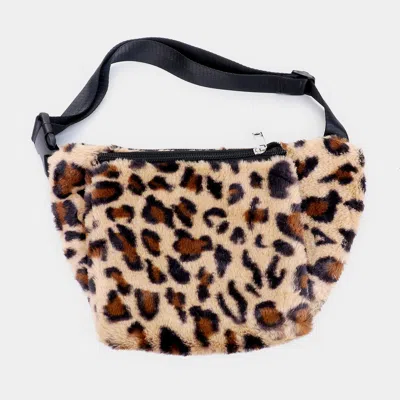 Fashnzfab Solid Fluffy Faux Fur Fanny Pack / Hand Warmer In Brown
