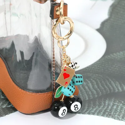 Fashnzfab Retro 8-ball Cherry Dice Card Western Boot Charm Embellished Keychain / Bag Charm In Brown