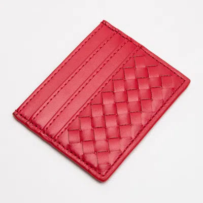 Fashnzfab Faux Leather Basket Weave Card Holder Wallet In Red