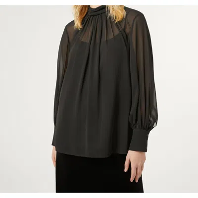 Marina Rinaldi Uditore Mock Neck Georgette Top In Brown