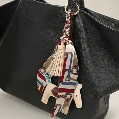 Fashnzfab Faux Leather Horse Tassel Scarf Keychain / Bag Charm In Gray