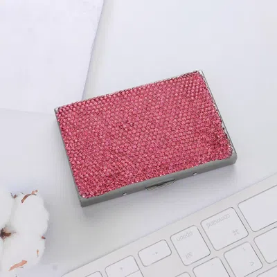 Fashnzfab Bling Studded Card Case In Pink