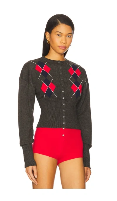 Lioness Head In The Clouds Cardigan Grey Argyle In Brown