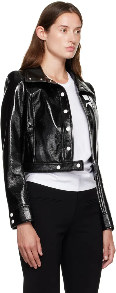Courrèges Textured Vinyl Crop Jacket In Black