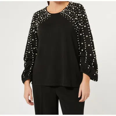 Marina Rinaldi Nelson Imitation Pearl Embellished Bracelet Sleeve Sweater In Black