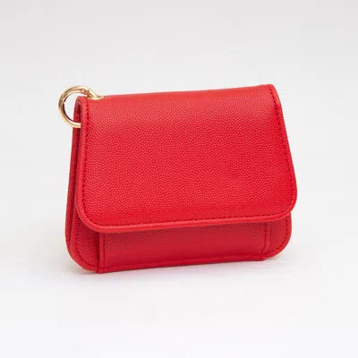 Fashnzfab Faux Pebble Leather Compact Card Wallet Bag Charm In Red