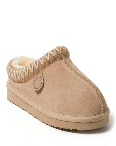Dearfoams Fireside By  Women's Greta Genuine Shearling Clog Slipper With Taping In Nude