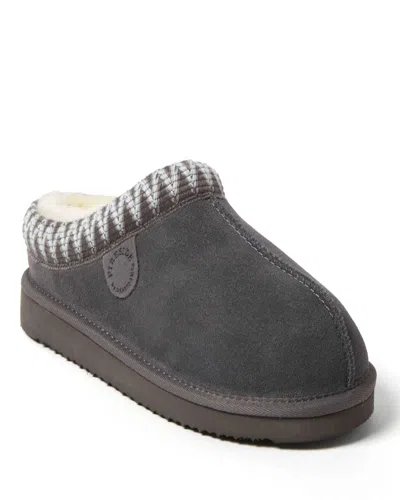 Dearfoams Fireside Greta Genuine Shearling Clog Slipper With Taping In Gray