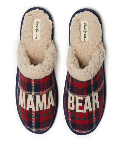 Dearfoams Mama Bear Plaid Scuff Womens Memory Foam Slip-on Slippers In Blue