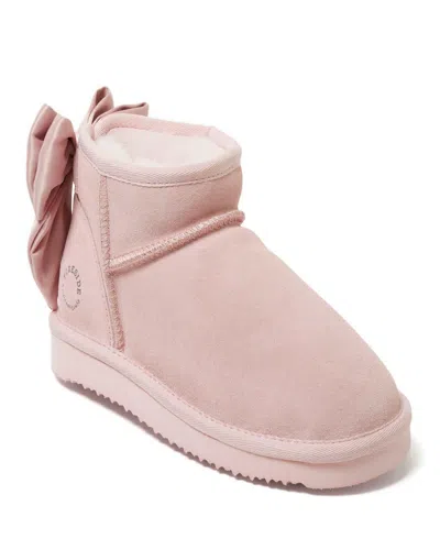 Dearfoams Fireside By  Women's Riverland Genuine Shearling Bootie With Bow In Pink