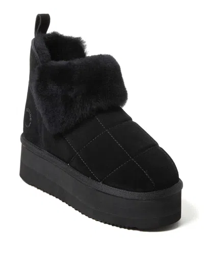Dearfoams Fireside Bayswater Genuine Shearling Quilted Platform Bootie In Black