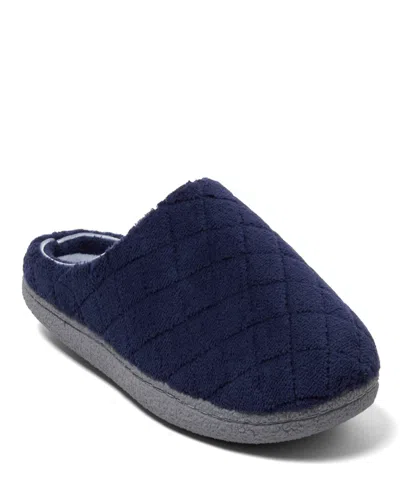 Dearfoams Women's Leslie Quilted Microfiber Terry Memory Foam Clog House Slipper In Blue