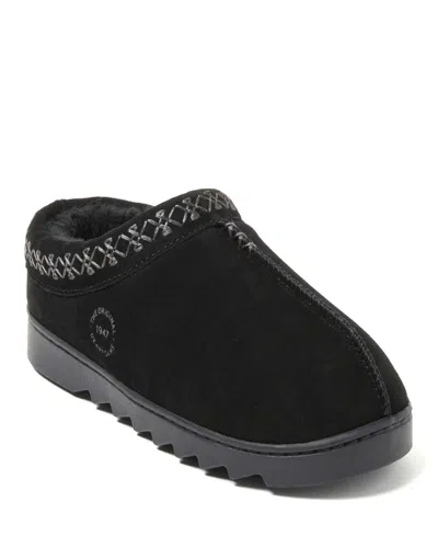 Dearfoams Women's Doreen Genuine Suede Clog Slipper With Embroidery In Black