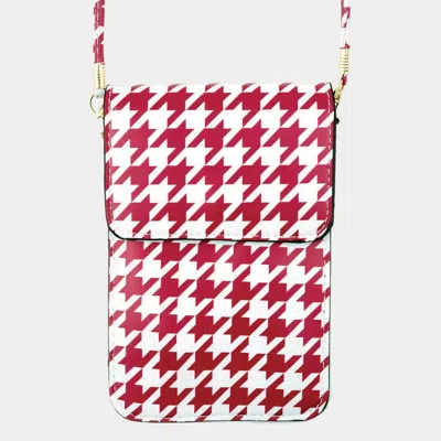 Fashnzfab Houndstooth Pattern Touch View Cell Phone Cross Bag In White