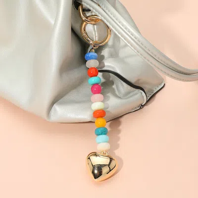Fashnzfab Metal Heart Tip Pointed Colorful Resin Round Beaded Bag Charm / Keychain In Multi
