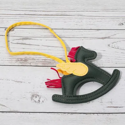 Fashnzfab Faux Leather Winged Rocking Horse Bag Charm In Green