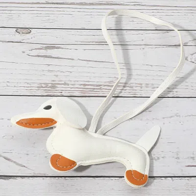 Fashnzfab Faux Leather Dachshund Dog Bag Charm In White